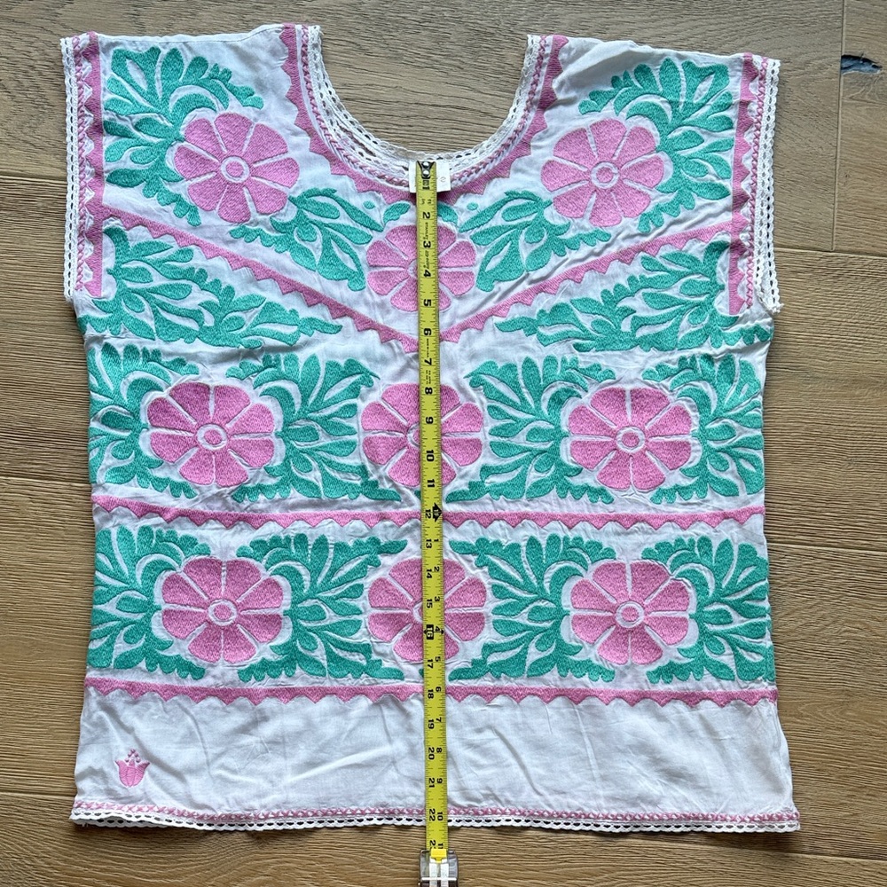 Gorgeous Hand-Embroidered Pink & Green Floral Top - Picture 4 of 6